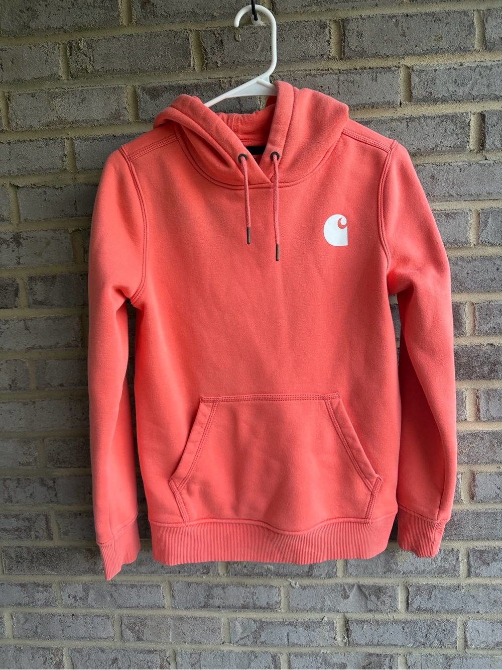 Carhartt Clarksburg Logo Sleeve Hoodie Coral Pink Women’s S 19” Pit To Pit